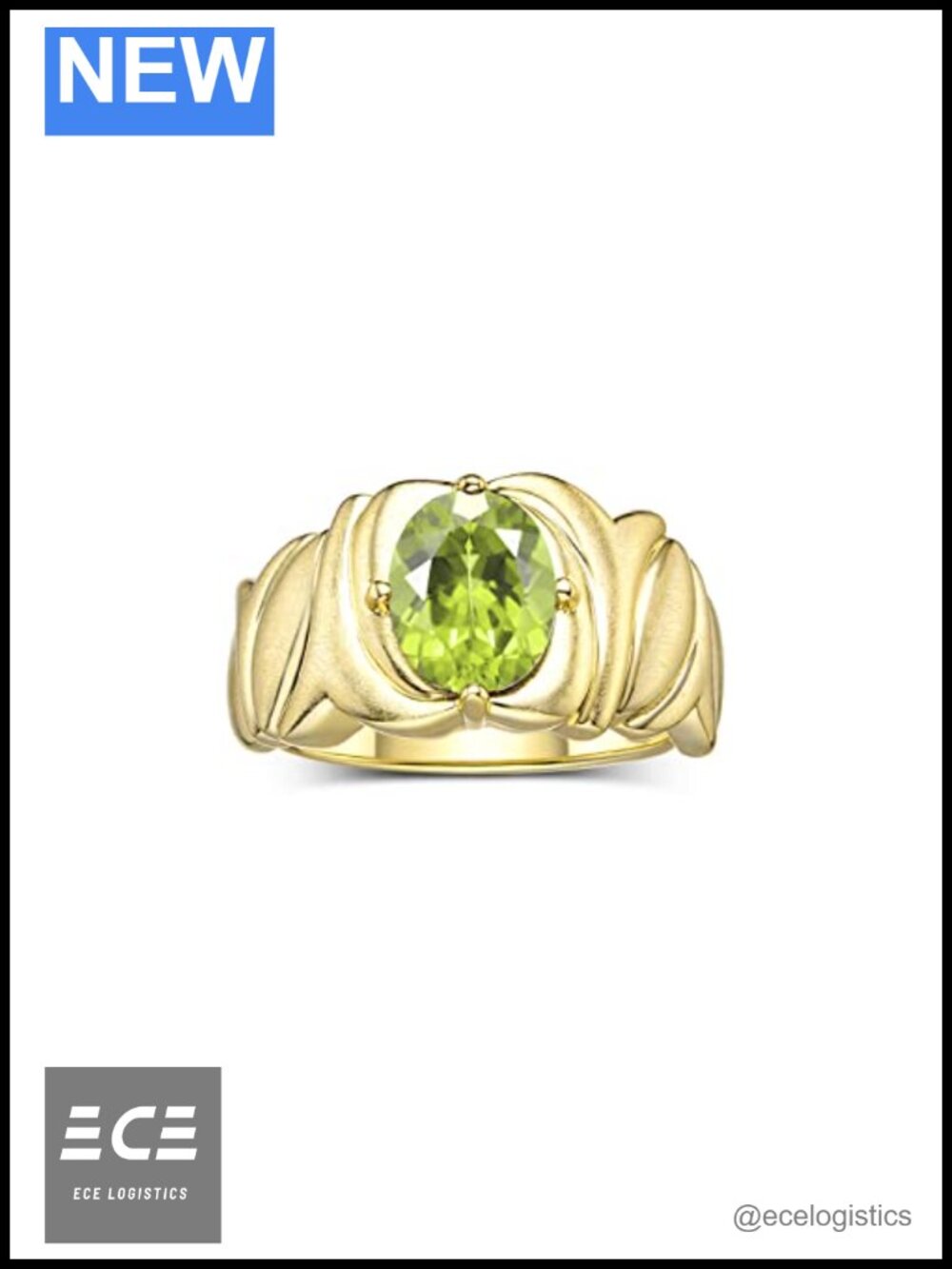 Oval Gemstone Solitaire Ring Yellow Gold Plated Silver Birthstone Band